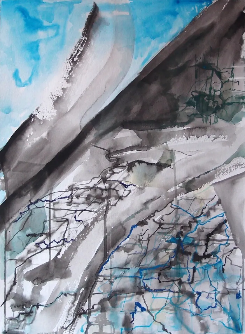 Connection I, Acrylic ink, oil pastel on paper 310g/m², 48 x 36 cm, 2024 — from the "Connection" series